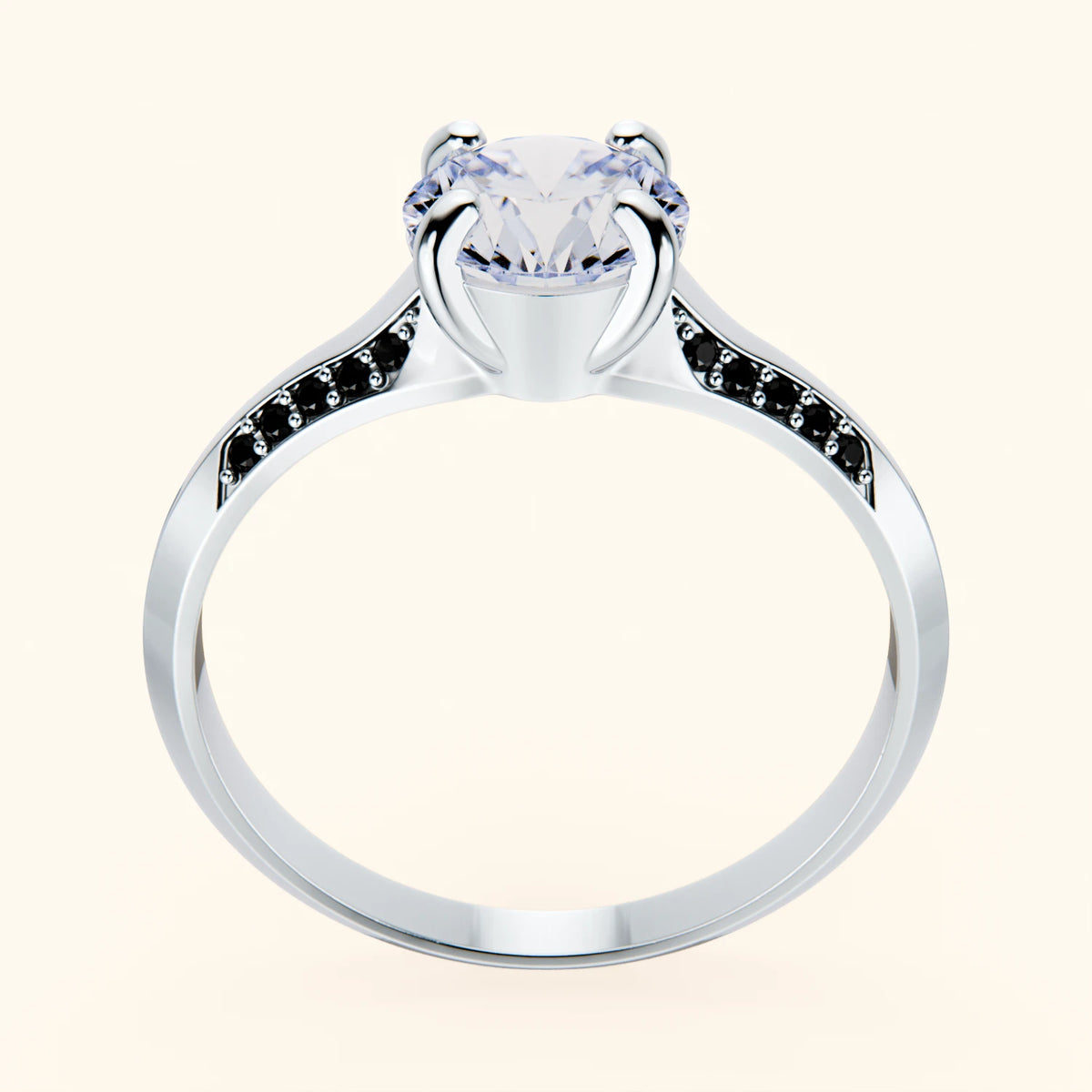 Engagement Ring Délié - 1ct Lab Diamond with Black Diamond Side Stones