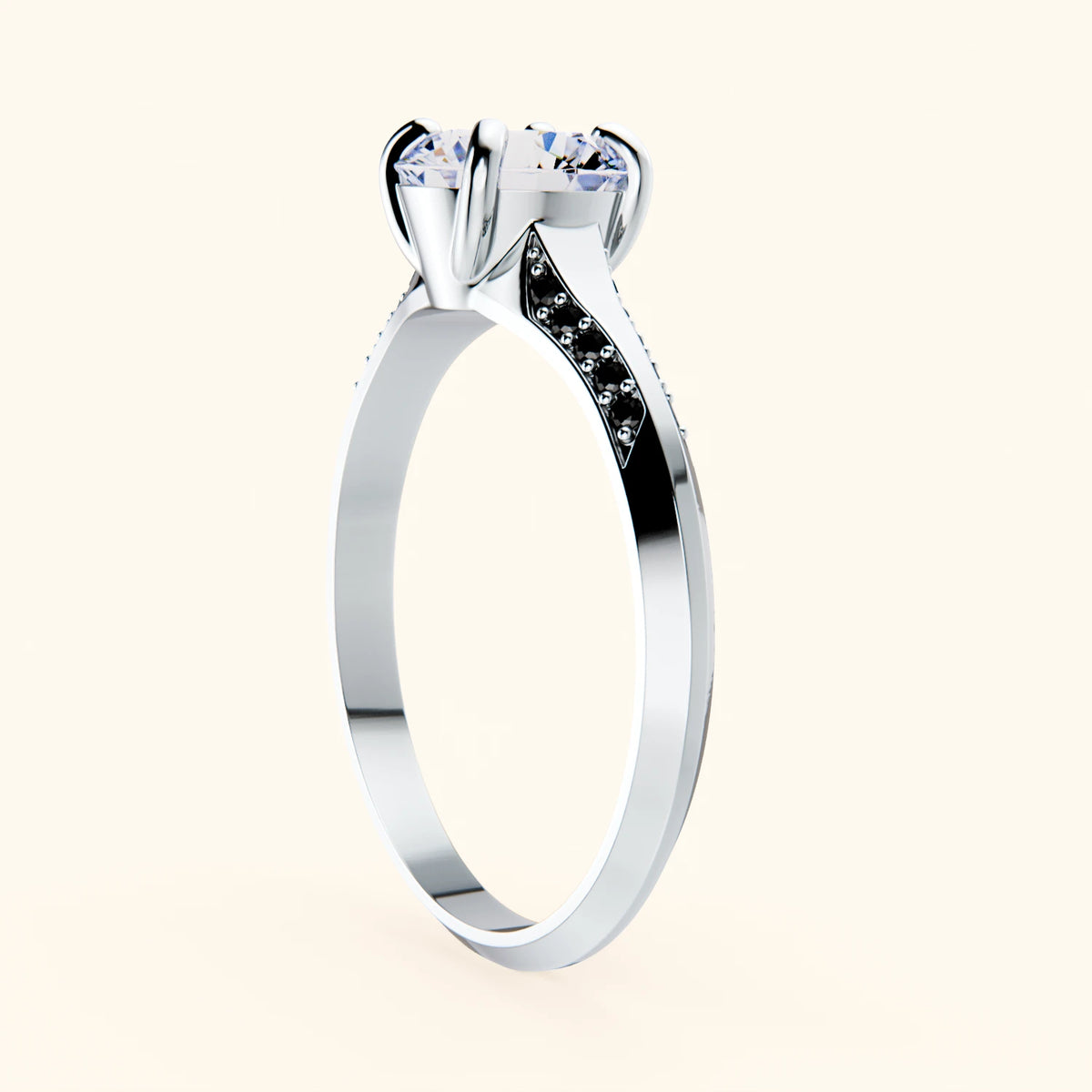 Engagement Ring Délié - 1ct Lab Diamond with Black Diamond Side Stones