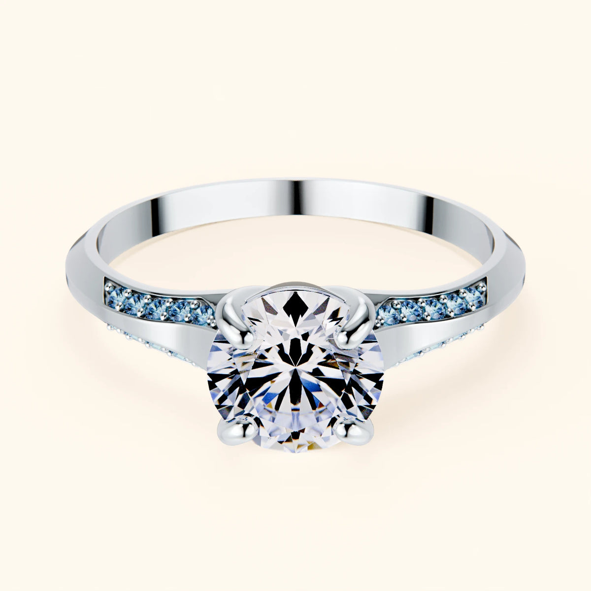 Engagement Ring Délié - 1ct Lab Diamond with Lab Blue Diamond Side Stones
