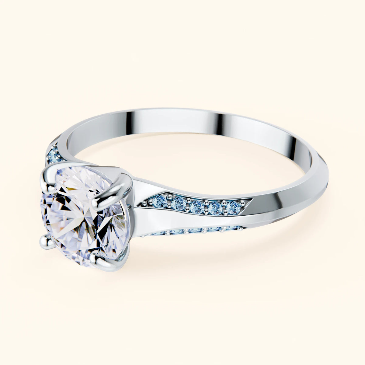 Engagement Ring Délié - 1ct Lab Diamond with Lab Blue Diamond Side Stones