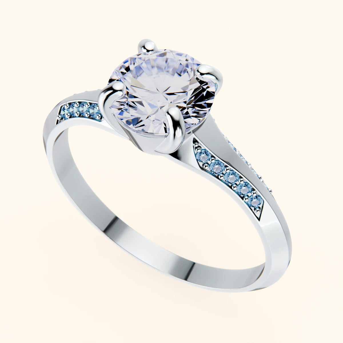 Engagement Ring Délié - 1ct Lab Diamond with Lab Blue Diamond Side Stones