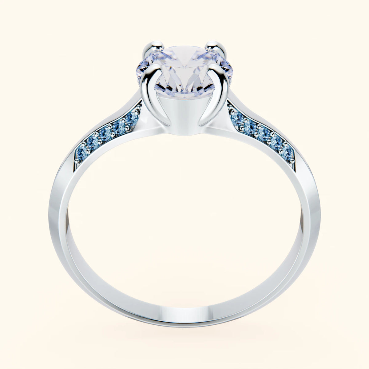 Engagement Ring Délié - 1ct Lab Diamond with Lab Blue Diamond Side Stones