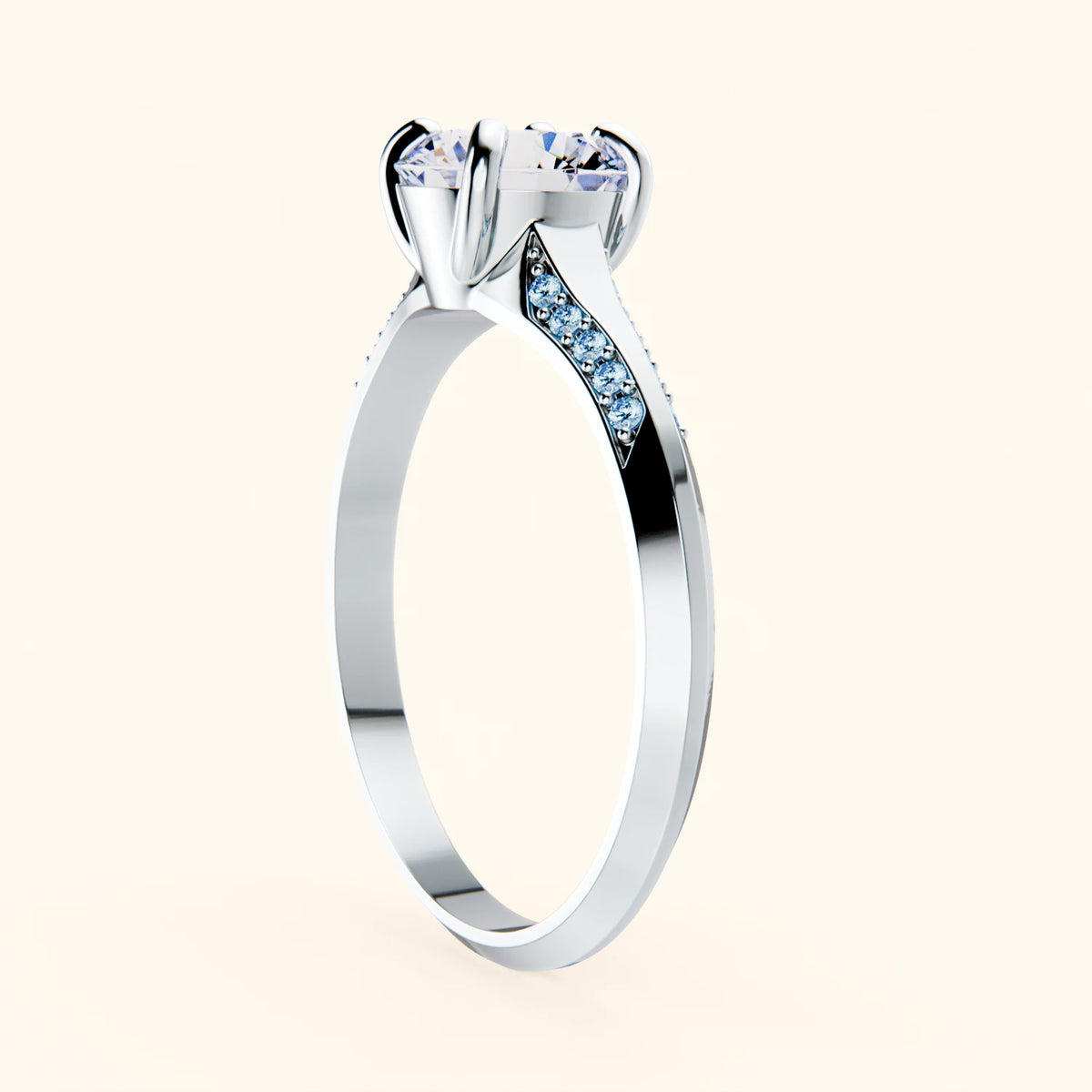 Engagement Ring Délié - 1ct Lab Diamond with Lab Blue Diamond Side Stones