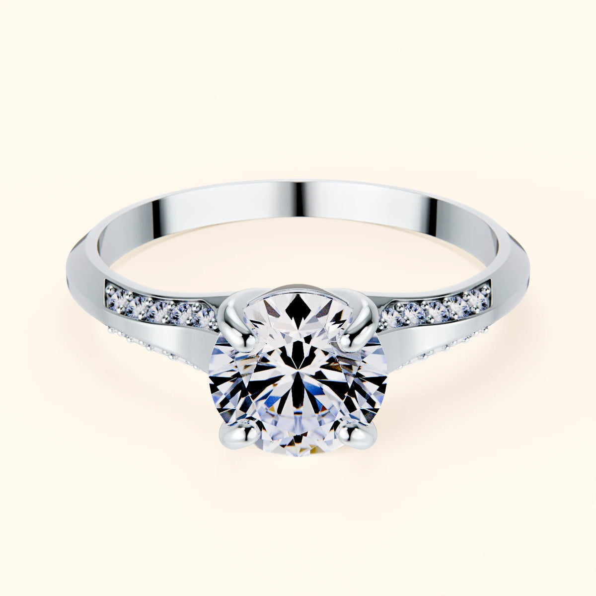 Engagement Ring Délié - 1ct Natural Diamond with Natural Diamond Side Stones