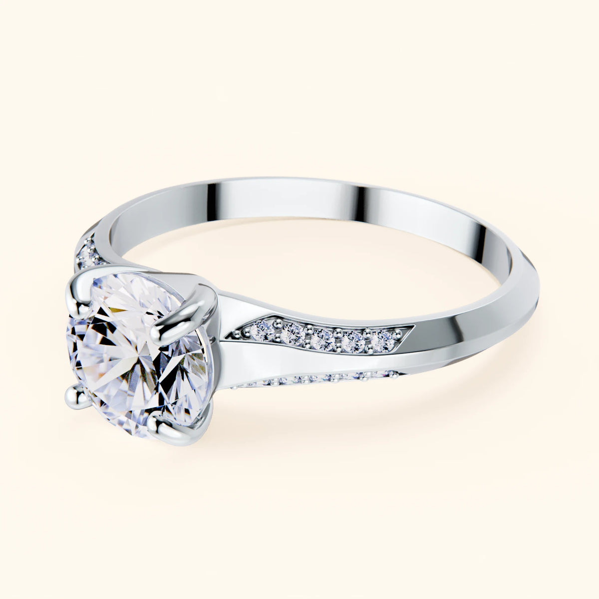 Engagement Ring Délié - 1ct Natural Diamond with Natural Diamond Side Stones