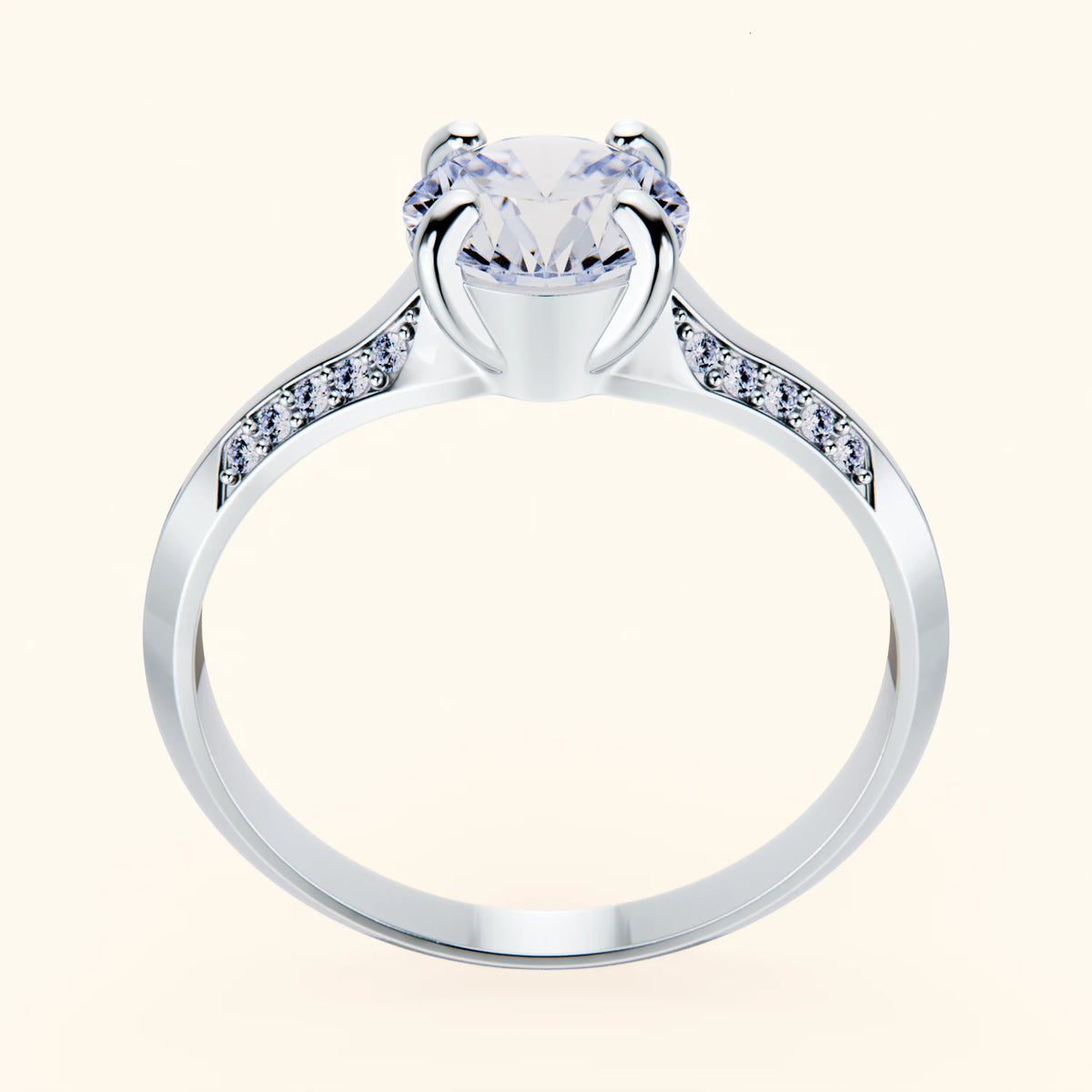 Engagement Ring Délié - 1ct Natural Diamond with Natural Diamond Side Stones