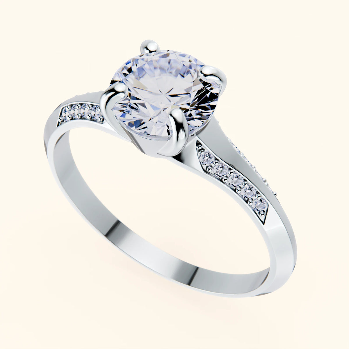 Engagement Ring Délié - 1ct Natural Diamond with Natural Diamond Side Stones