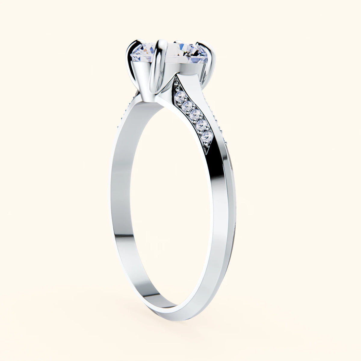 Engagement Ring Délié - 1ct Natural Diamond with Natural Diamond Side Stones
