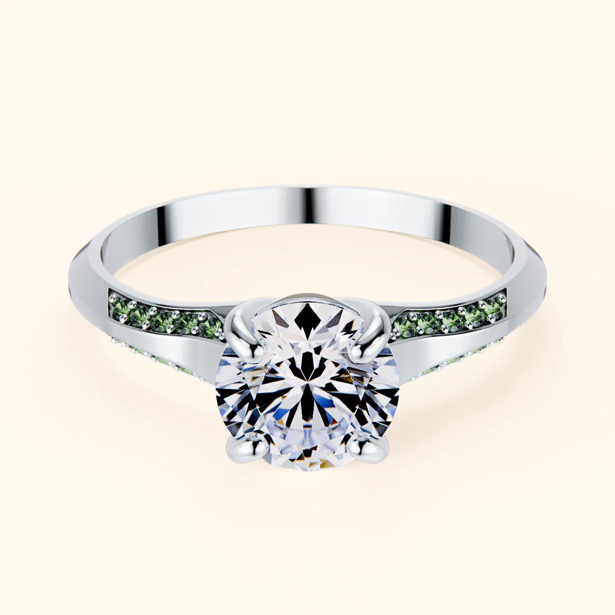 Engagement Ring Délié - 1ct Lab Diamond with Lab Green Diamond Side Stones