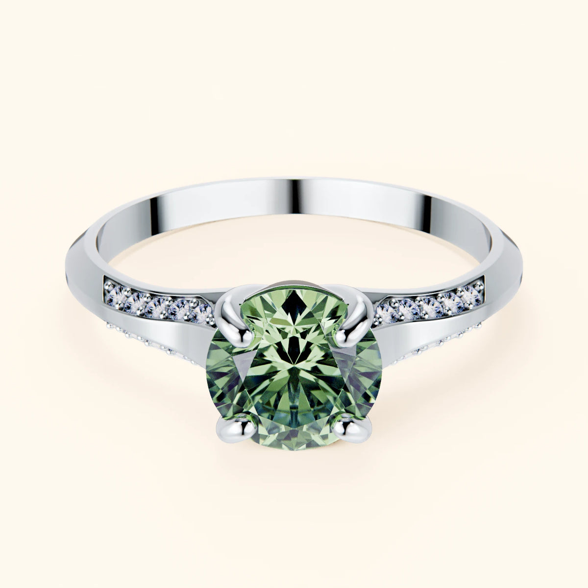 Engagement Ring Délié - 1ct Lab Green Diamond with Natural Diamond Side Stones