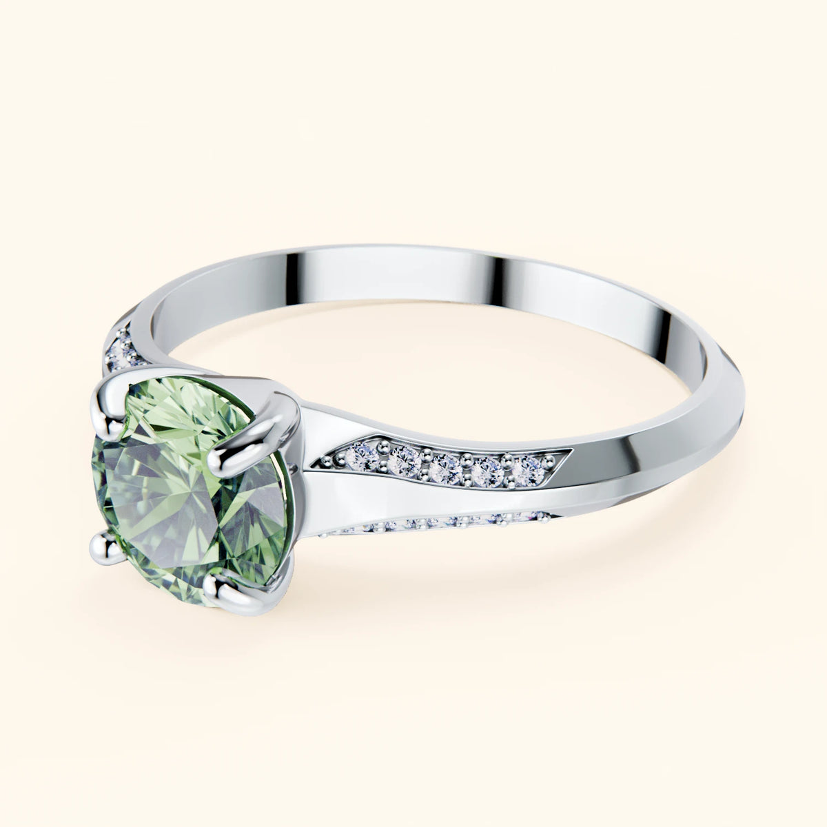 Engagement Ring Délié - 1ct Lab Green Diamond with Natural Diamond Side Stones