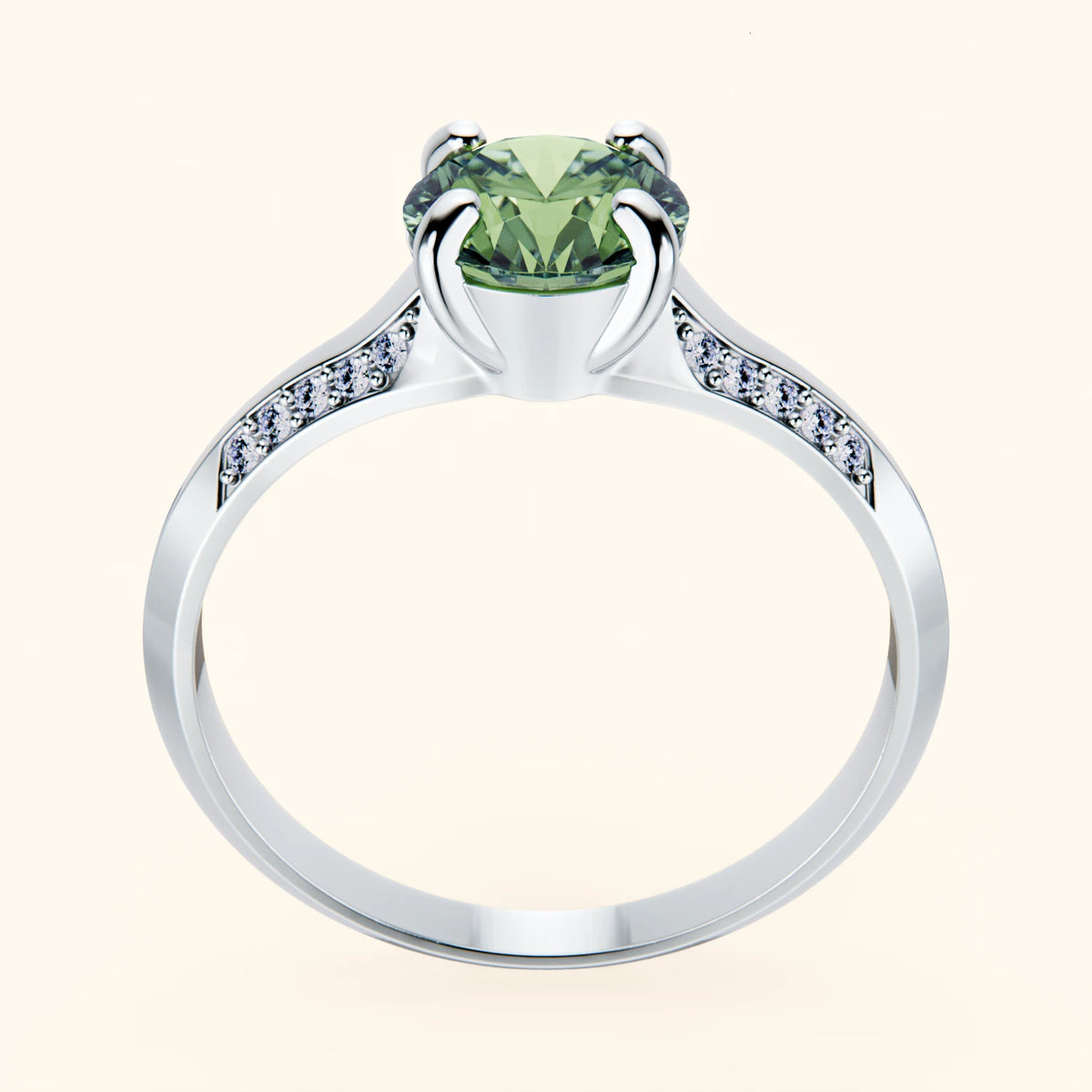 Engagement Ring Délié - 1ct Lab Green Diamond with Natural Diamond Side Stones