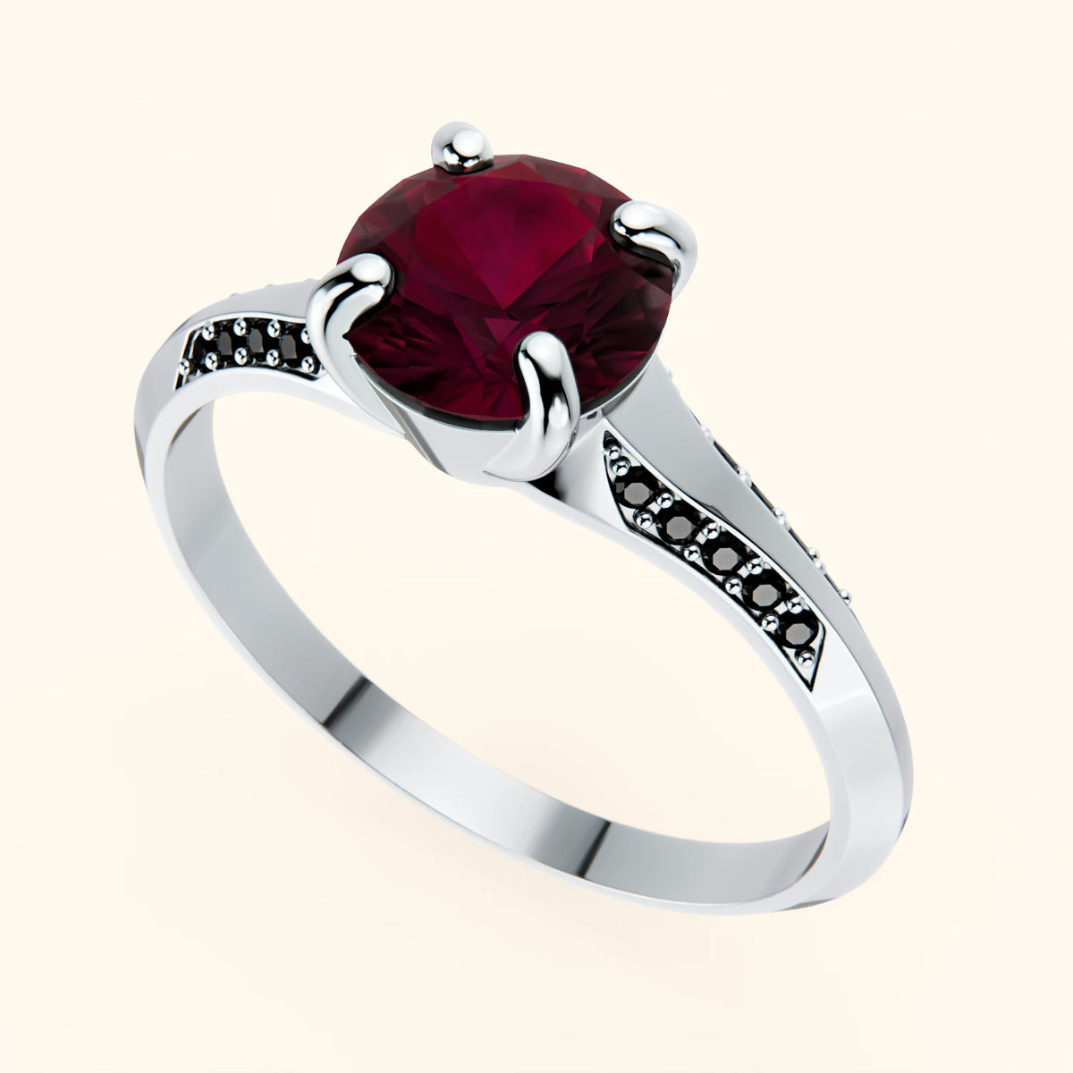 Engagement Ring Délié - 1.10ct Natural Ruby with Black Diamond Side Stones
