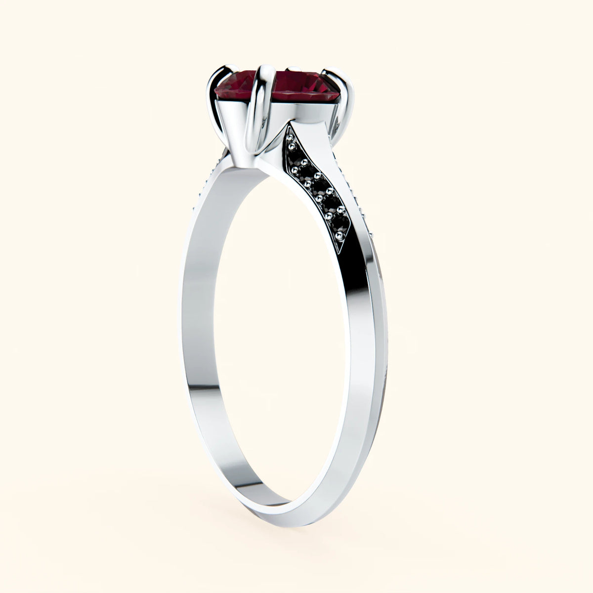 Engagement Ring Délié - 1.10ct Natural Ruby with Black Diamond Side Stones