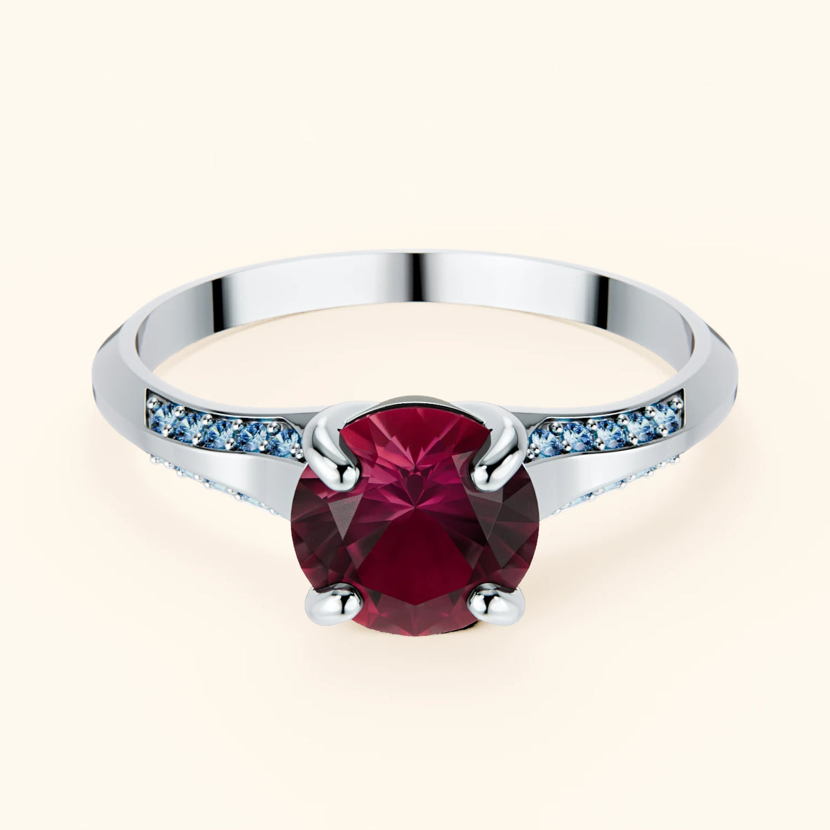 Engagement Ring Délié - 1.10ct Natural Ruby with Lab Blue Diamond Side Stones