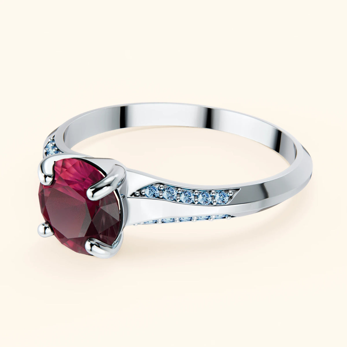 Engagement Ring Délié - 1.10ct Natural Ruby with Lab Blue Diamond Side Stones