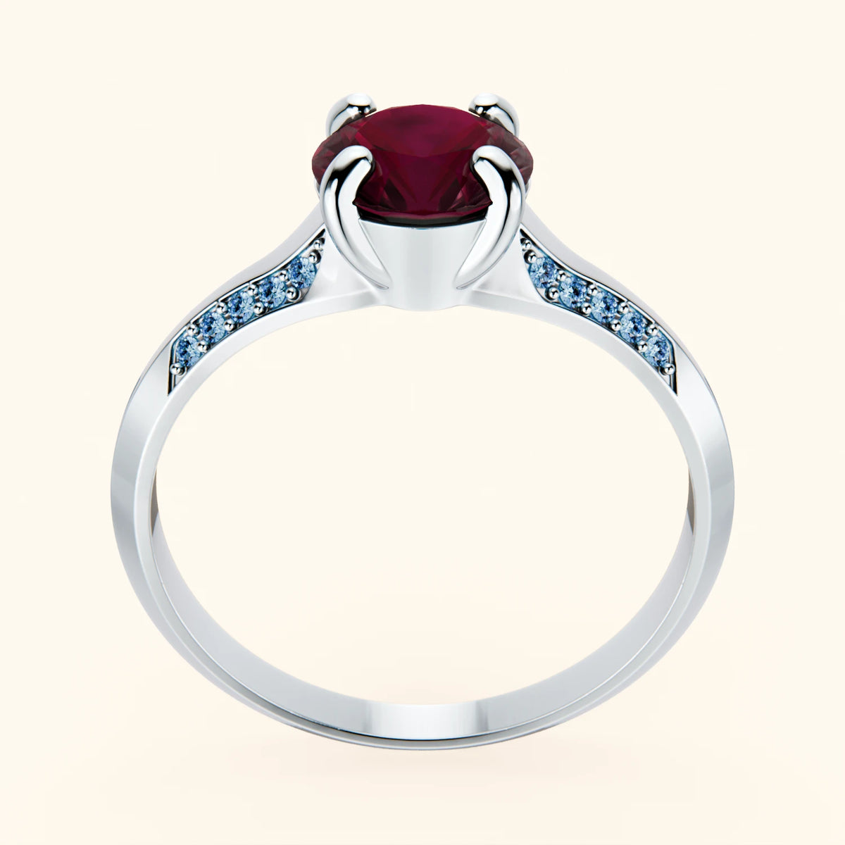 Engagement Ring Délié - 1.10ct Natural Ruby with Lab Blue Diamond Side Stones
