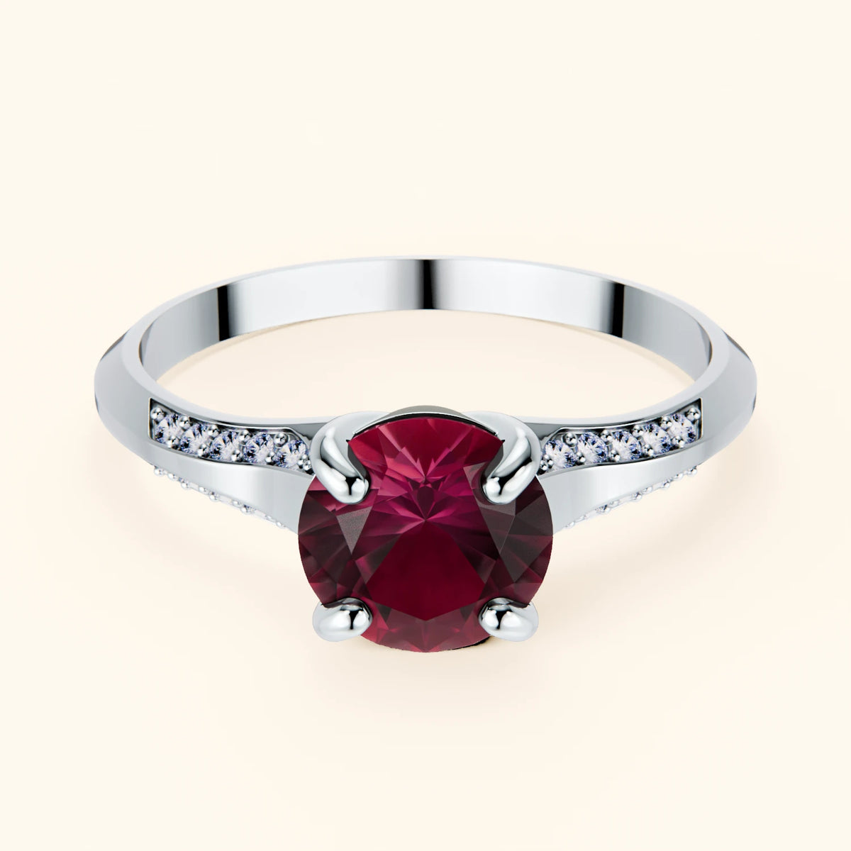 Pierścionek zaręczynowy Délié – Rubin laboratoryjny 1,10 ct, kamienie boczne: diament laboratoryjny
