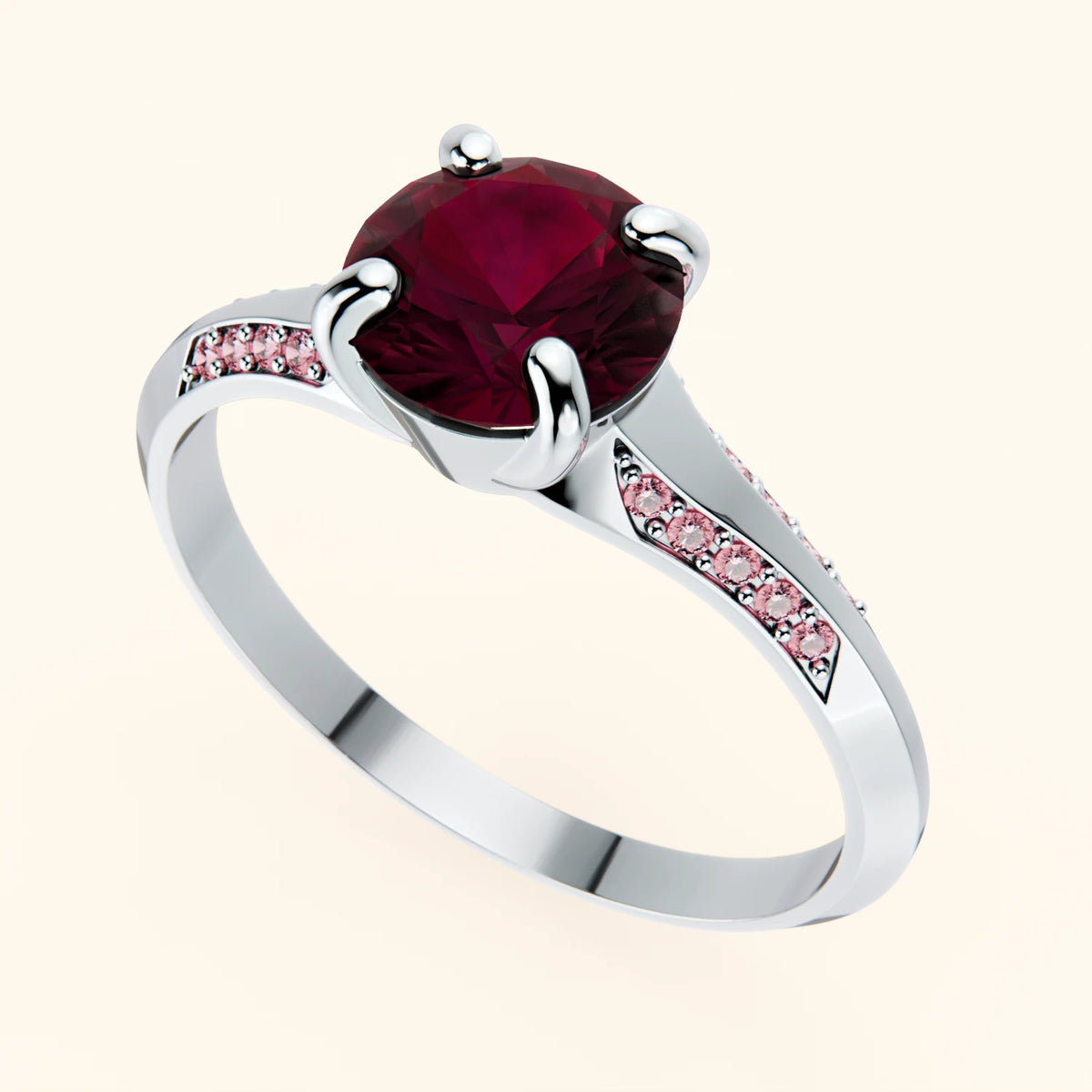 Engagement Ring Délié - 1.10ct Lab Ruby with Lab Pink Diamond Side Stones