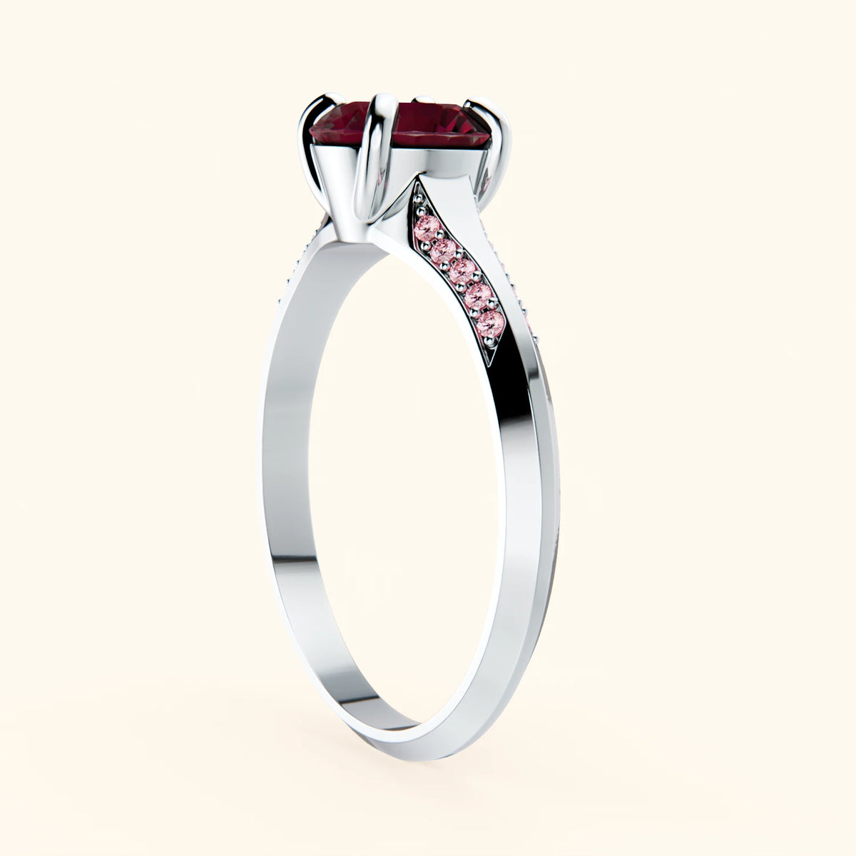 Engagement Ring Délié - 1.10ct Lab Ruby with Lab Pink Diamond Side Stones