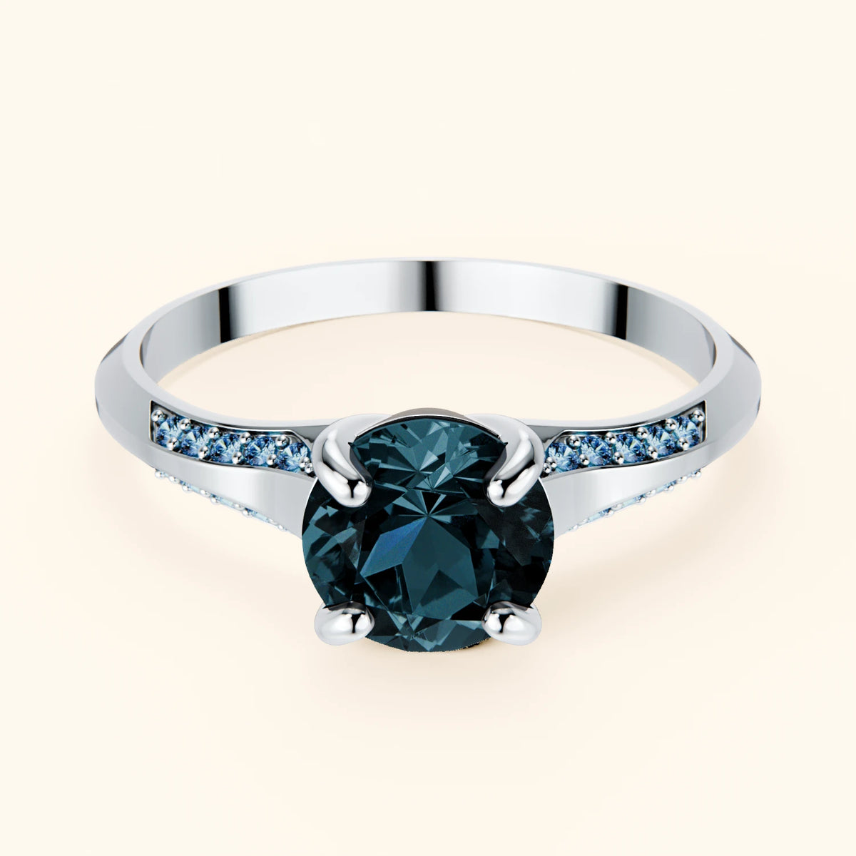 Engagement Ring Délié - 0.85ct London Blue Topaz with Lab Blue Diamond Side Stones