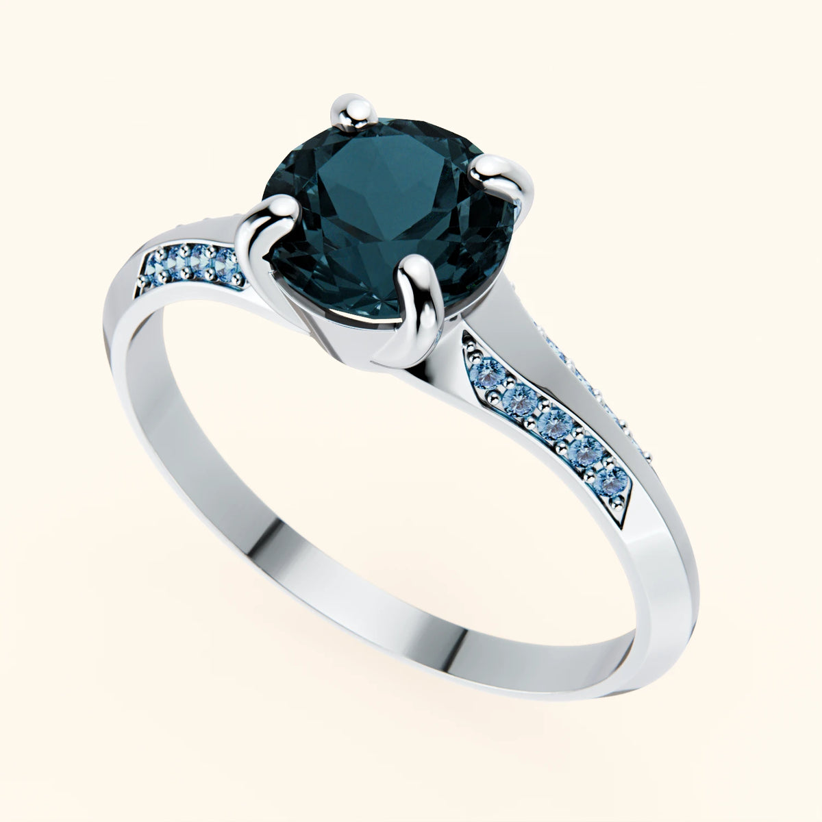 Engagement Ring Délié - 0.85ct London Blue Topaz with Lab Blue Diamond Side Stones