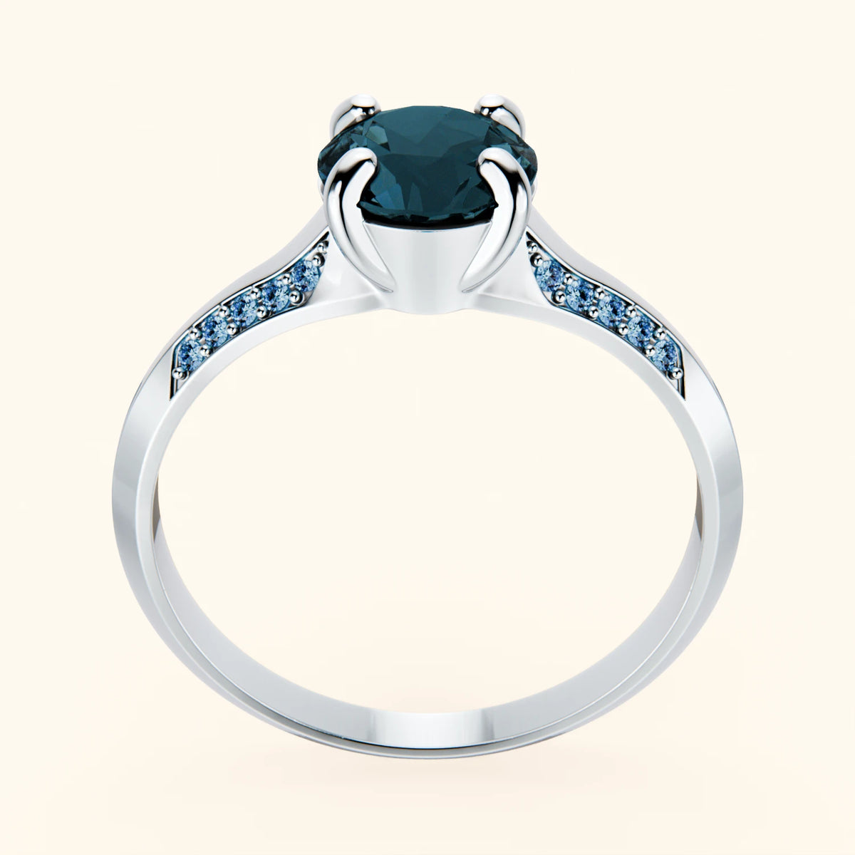 Engagement Ring Délié - 0.85ct London Blue Topaz with Lab Blue Diamond Side Stones