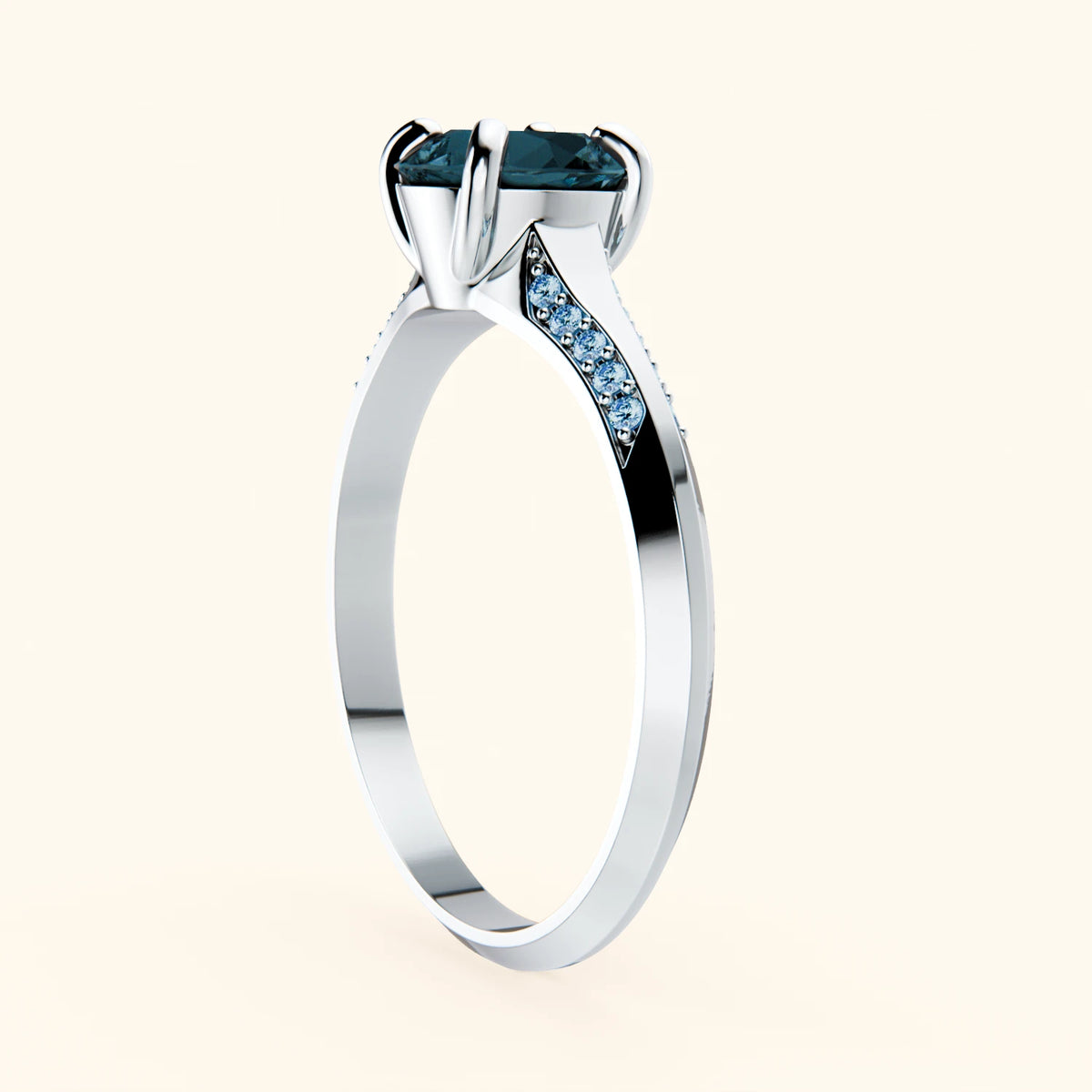 Engagement Ring Délié - 0.85ct London Blue Topaz with Lab Blue Diamond Side Stones