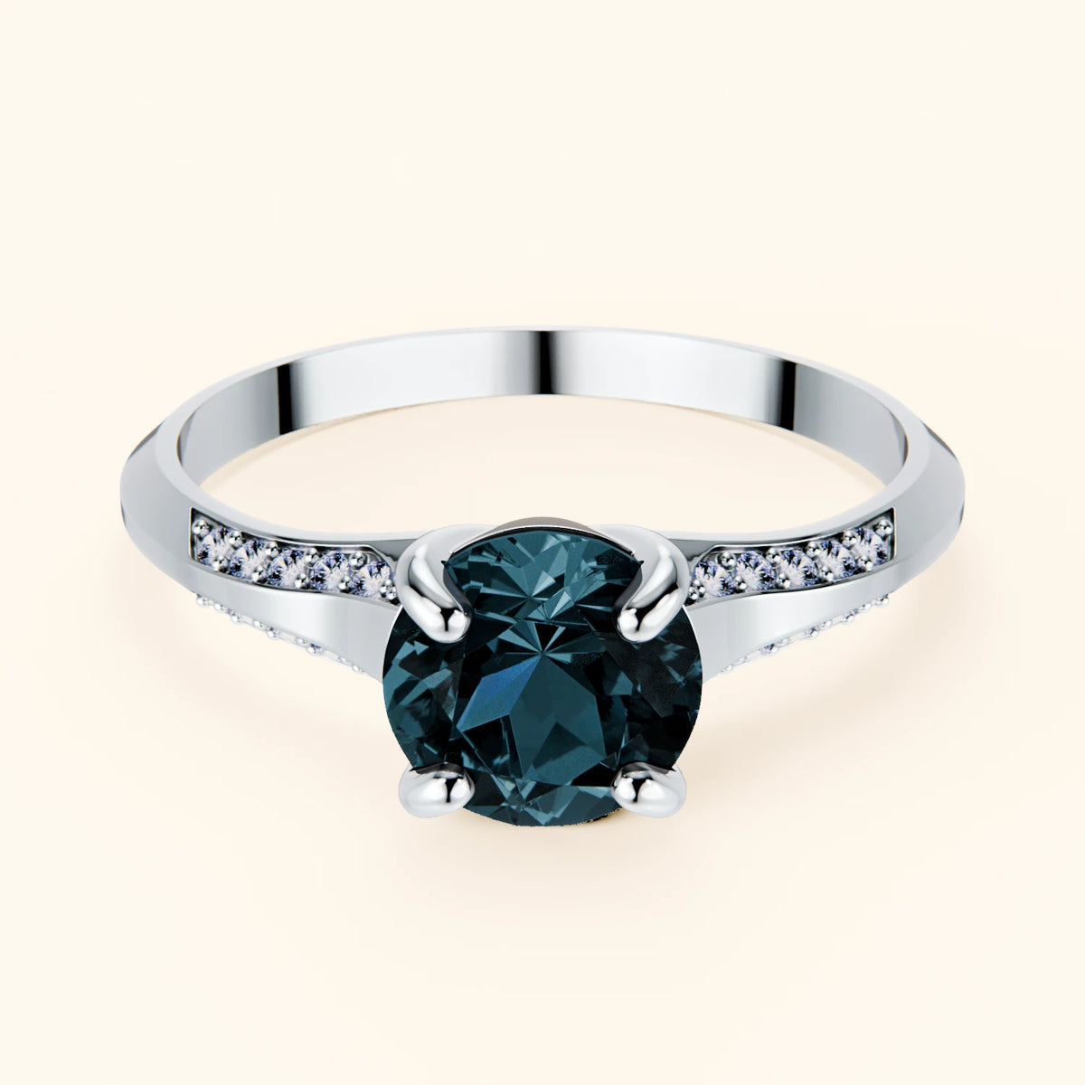 Pierścionek zaręczynowy Délié – Topaz London Blue 0,85 ct, kamienie boczne: diament laboratoryjny