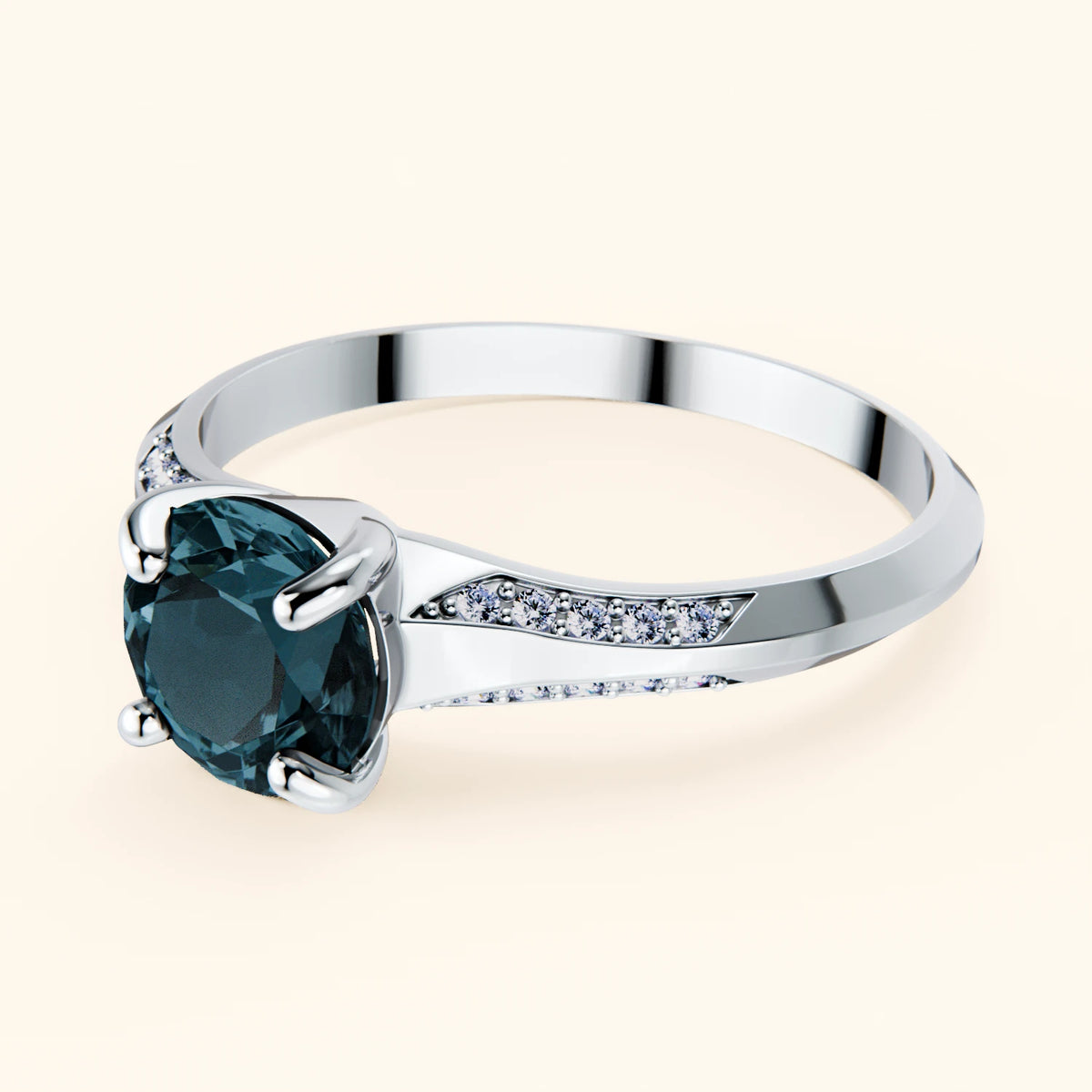 Pierścionek zaręczynowy Délié – Topaz London Blue 0,85 ct, kamienie boczne: diament laboratoryjny