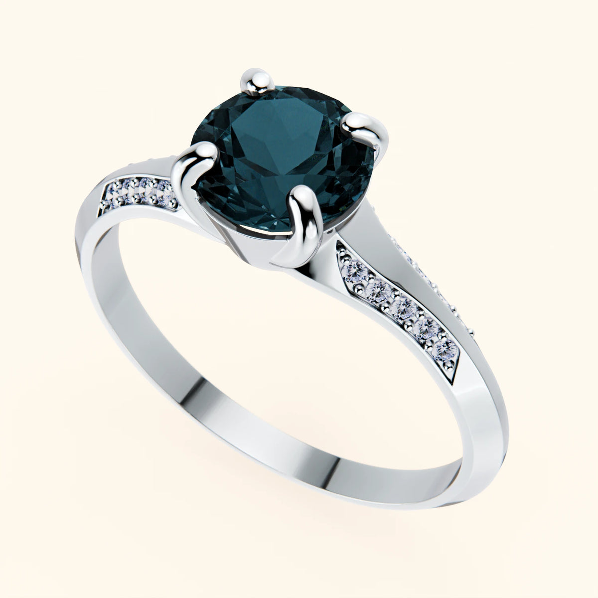 Pierścionek zaręczynowy Délié – Topaz London Blue 0,85 ct, kamienie boczne: diament laboratoryjny