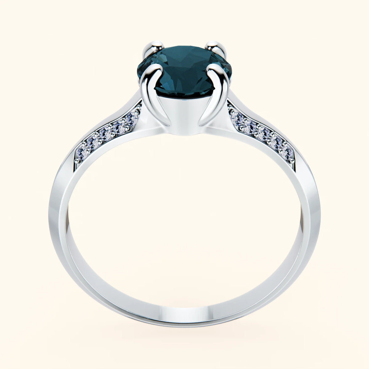 Pierścionek zaręczynowy Délié – Topaz London Blue 0,85 ct, kamienie boczne: diament laboratoryjny