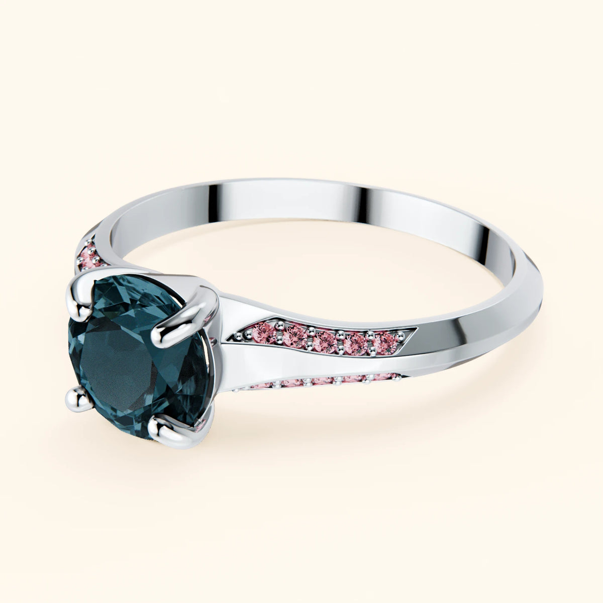 Pierścionek zaręczynowy Délié – Topaz London Blue 0,85 ct, kamienie boczne: różowy diament laboratoryjny