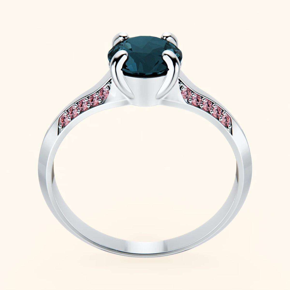 Pierścionek zaręczynowy Délié – Topaz London Blue 0,85 ct, kamienie boczne: różowy diament laboratoryjny