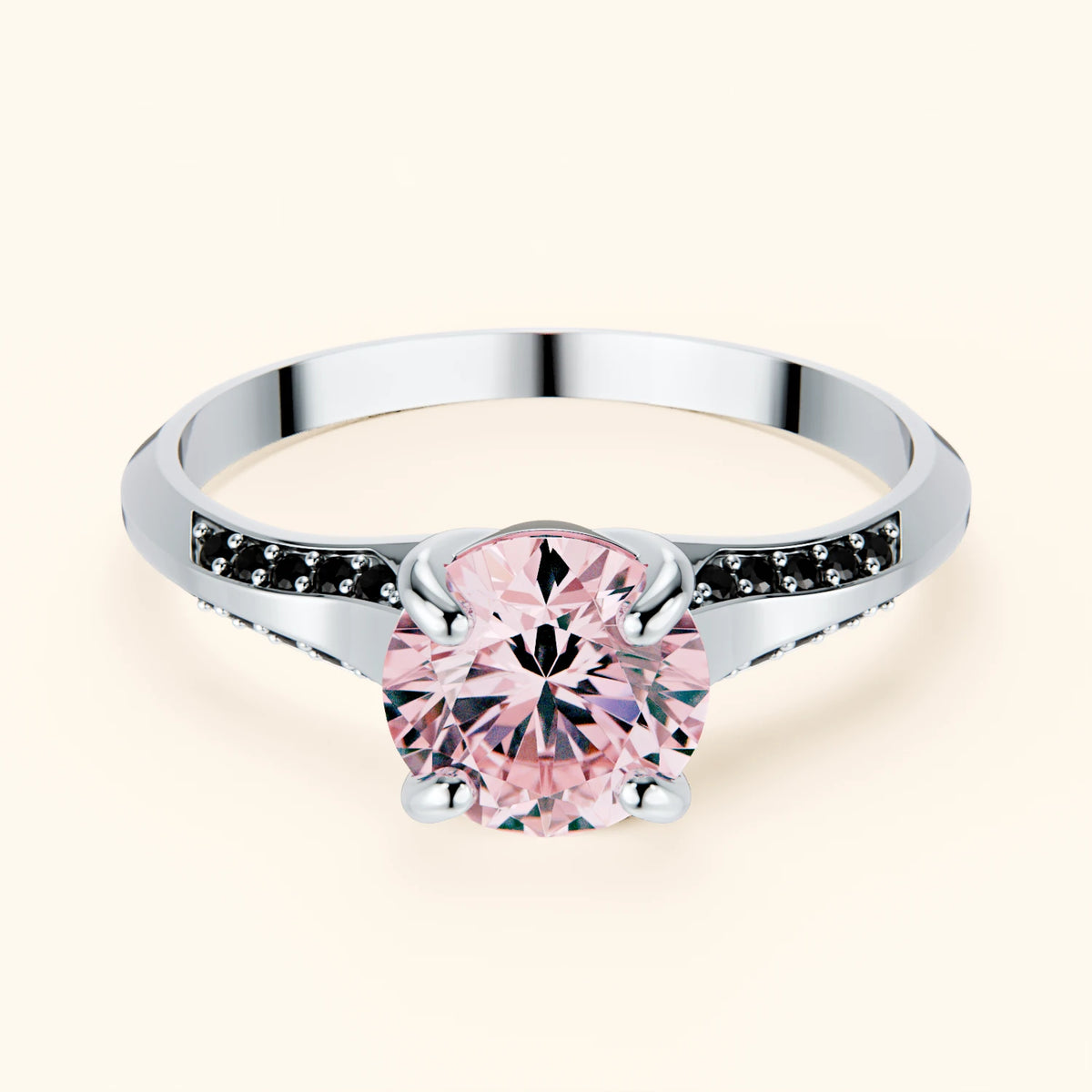 Engagement Ring Délié - 1ct Lab Pink Diamond with Black Diamond Side Stones