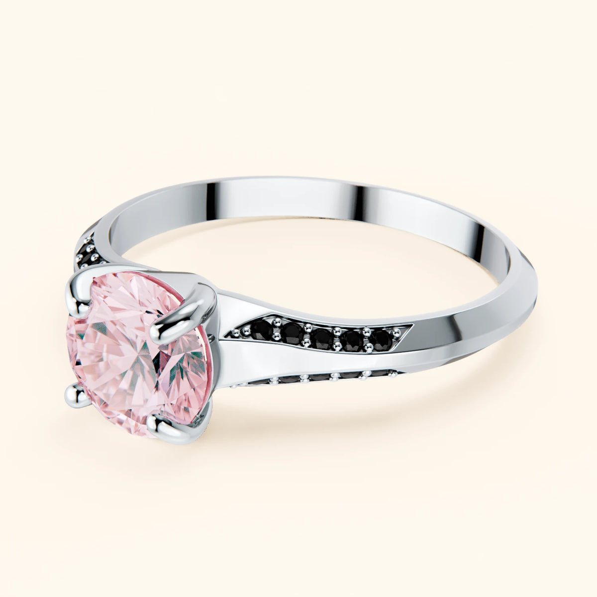 Engagement Ring Délié - 1ct Lab Pink Diamond with Black Diamond Side Stones