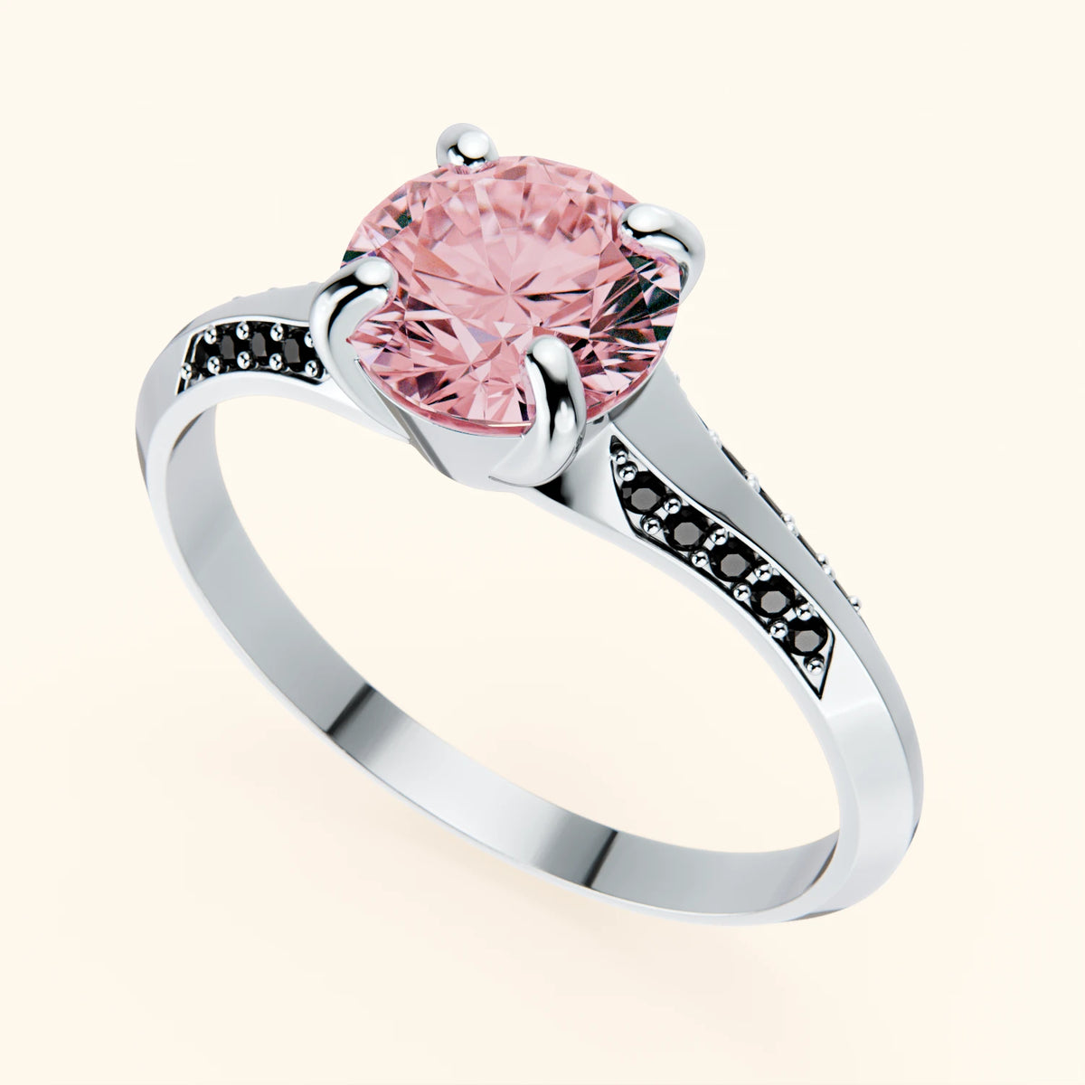 Engagement Ring Délié - 1ct Lab Pink Diamond with Black Diamond Side Stones