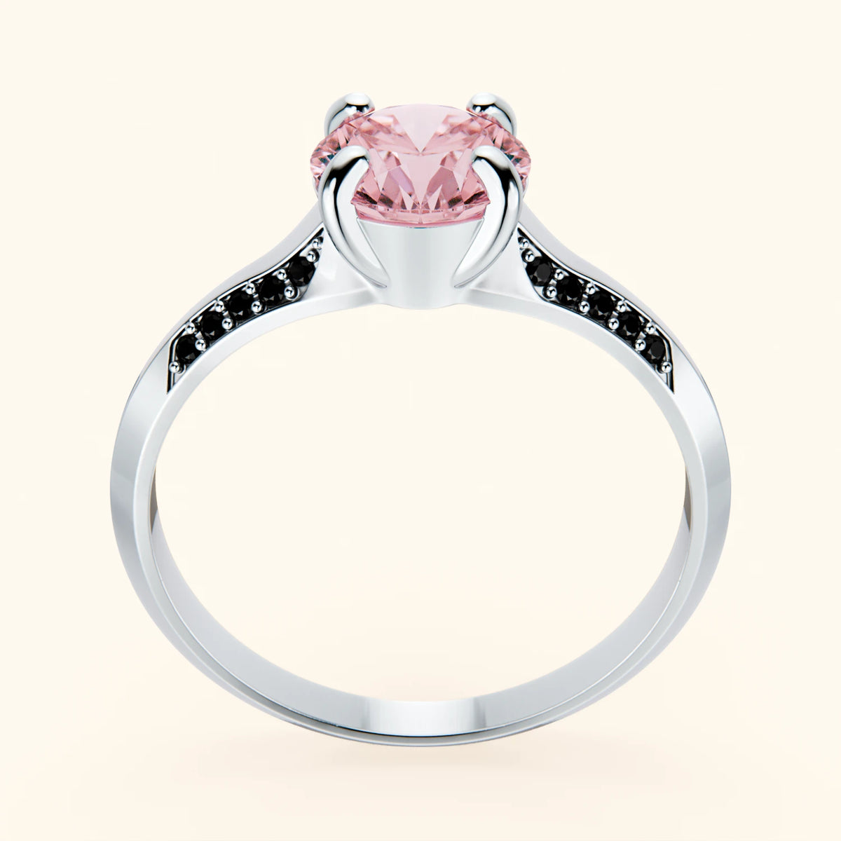 Engagement Ring Délié - 1ct Lab Pink Diamond with Black Diamond Side Stones