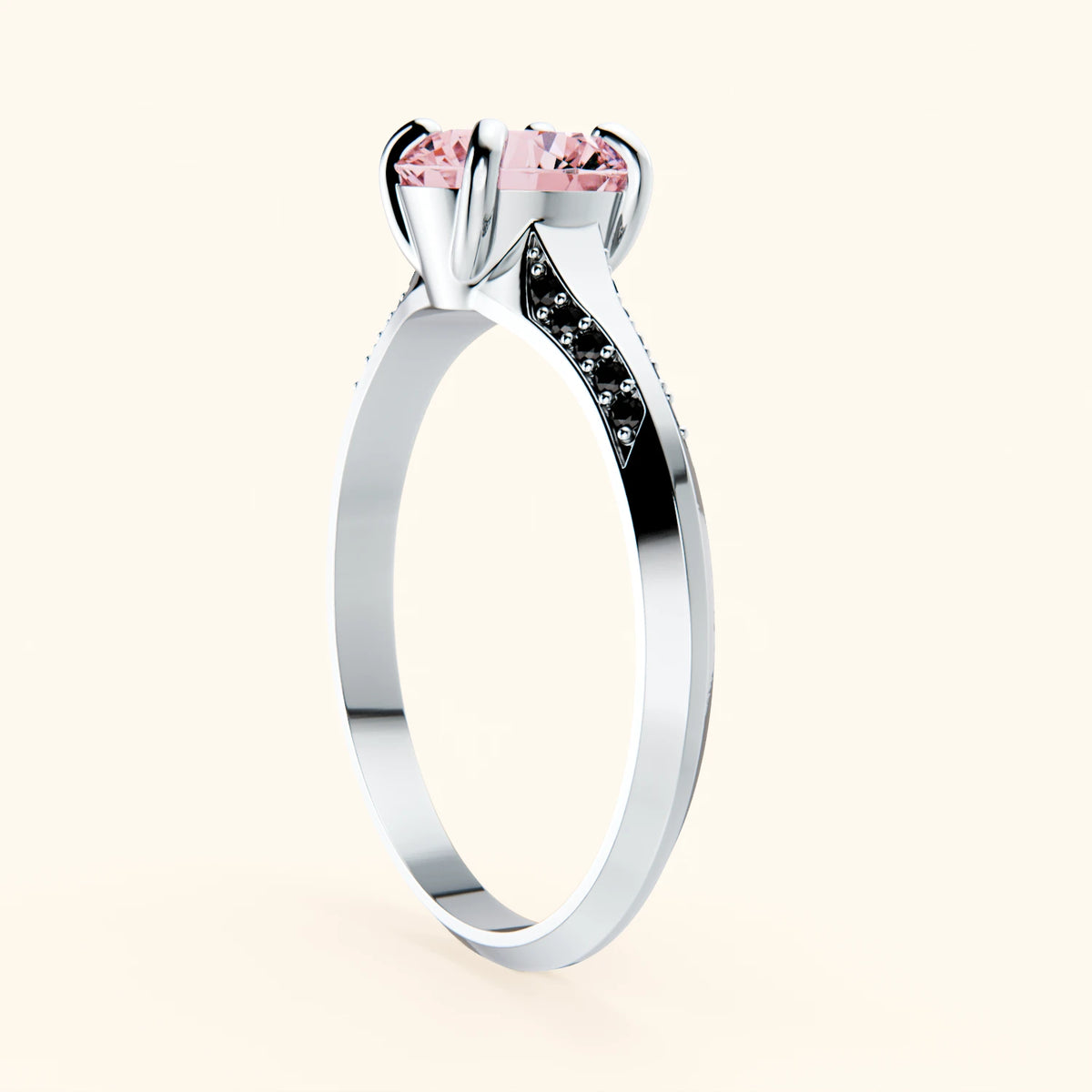 Engagement Ring Délié - 1ct Lab Pink Diamond with Black Diamond Side Stones