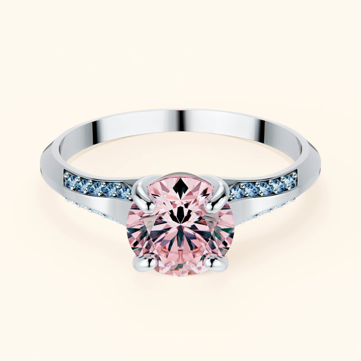 Engagement Ring Délié - 1ct Lab Pink Diamond with Lab Blue Diamond Side Stones