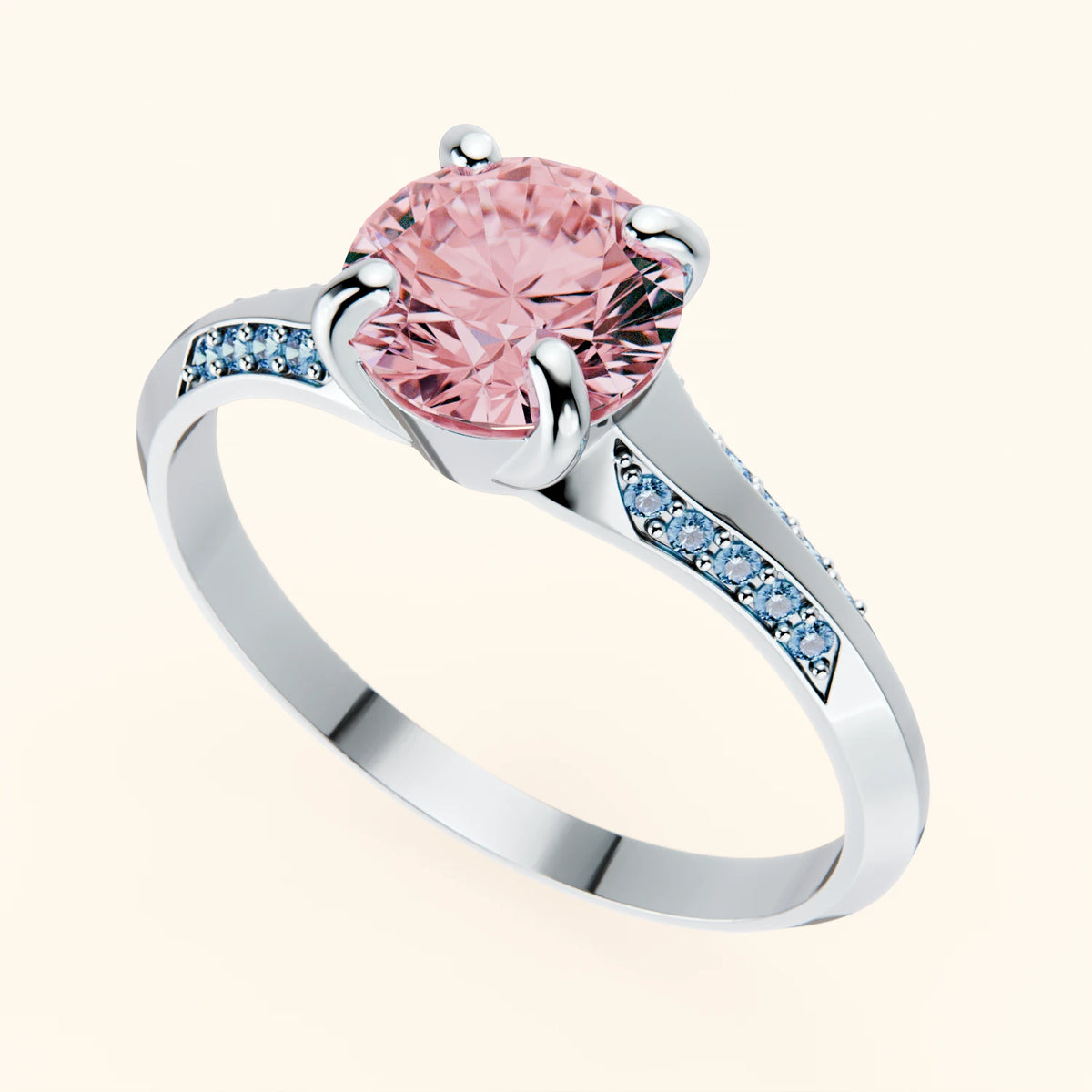 Engagement Ring Délié - 1ct Lab Pink Diamond with Lab Blue Diamond Side Stones