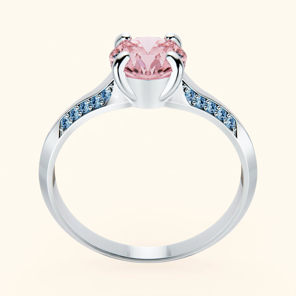 Engagement Ring Délié - 1ct Lab Pink Diamond with Lab Blue Diamond Side Stones