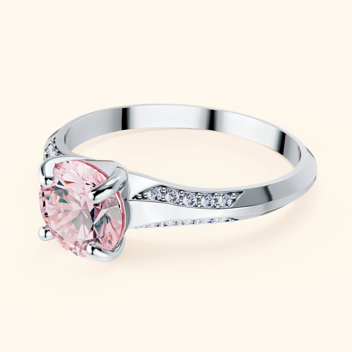 Engagement Ring Délié - 1ct Lab Pink Diamond with Natural Diamond Side Stones