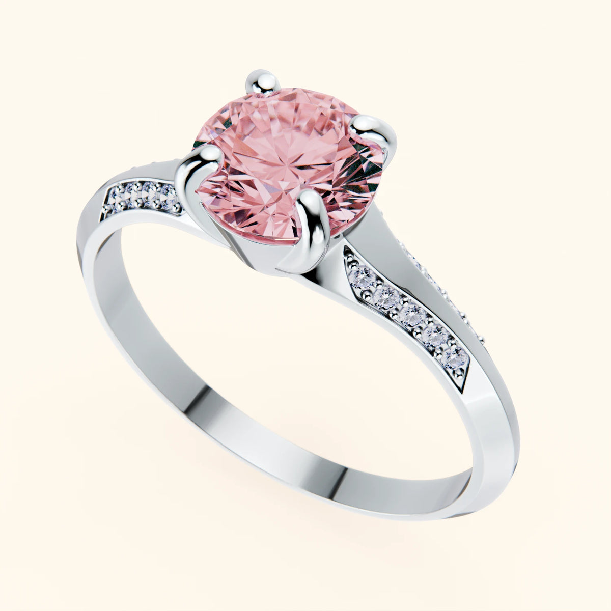 Engagement Ring Délié - 1ct Lab Pink Diamond with Natural Diamond Side Stones