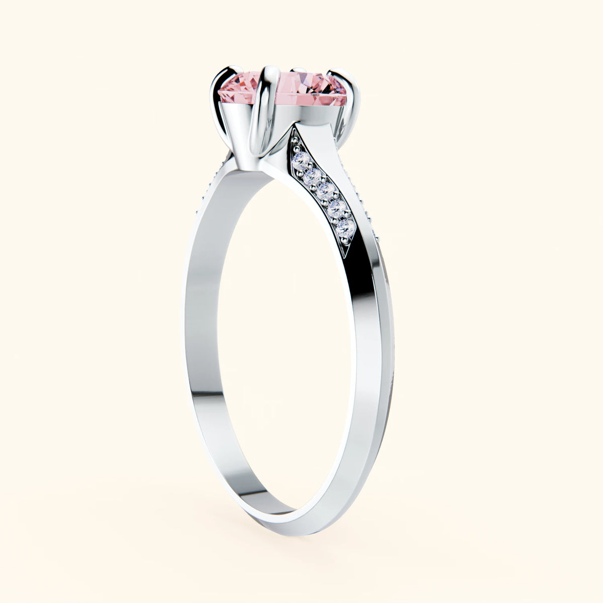 Engagement Ring Délié - 1ct Lab Pink Diamond with Natural Diamond Side Stones