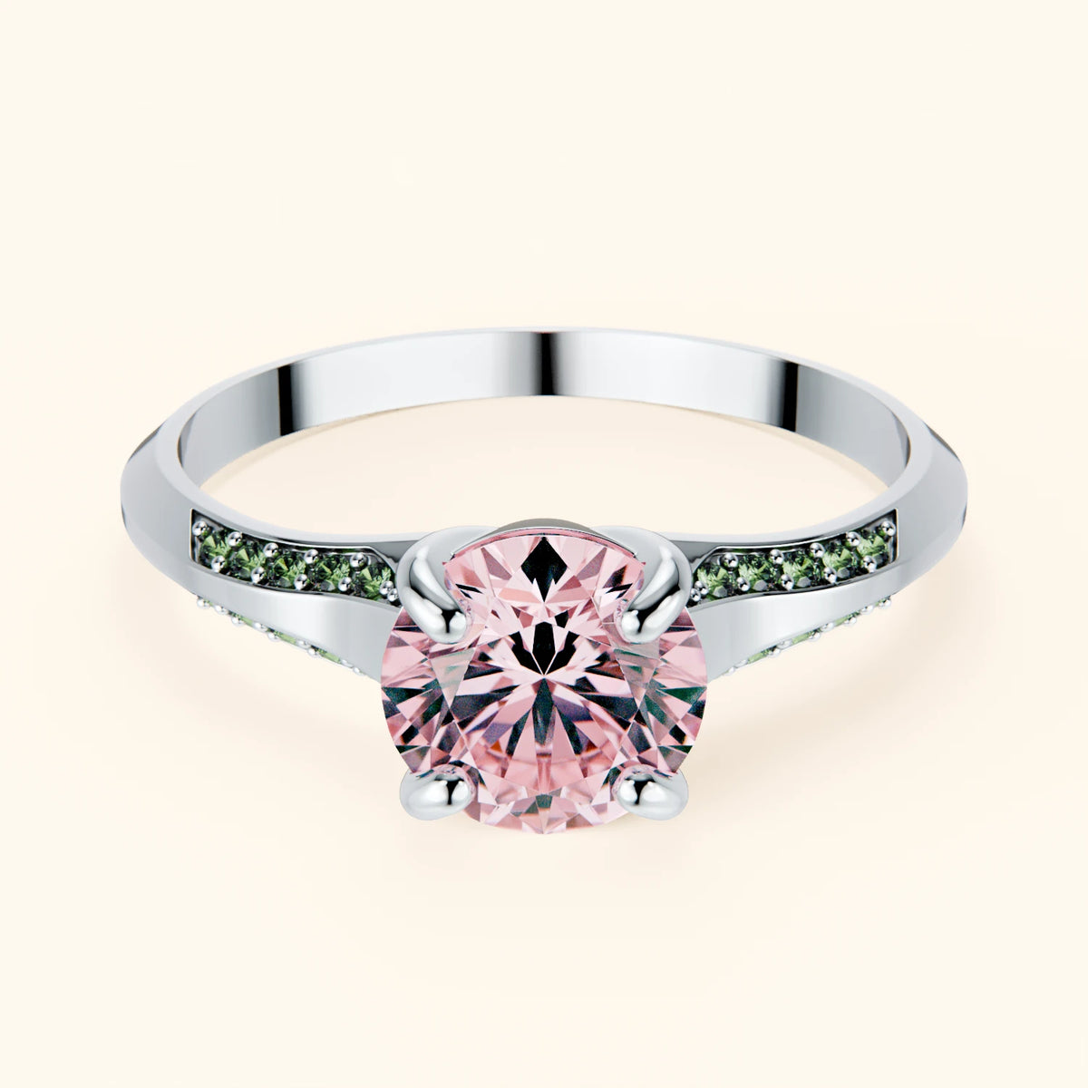 Engagement Ring Délié - 1ct Lab Pink Diamond with Lab Green Diamond Side Stones