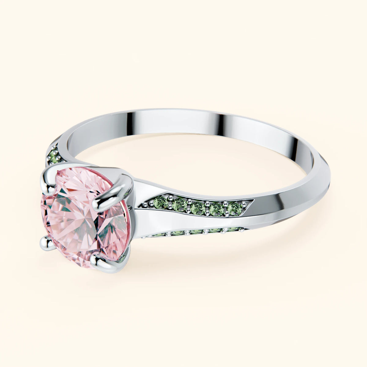 Engagement Ring Délié - 1ct Lab Pink Diamond with Lab Green Diamond Side Stones