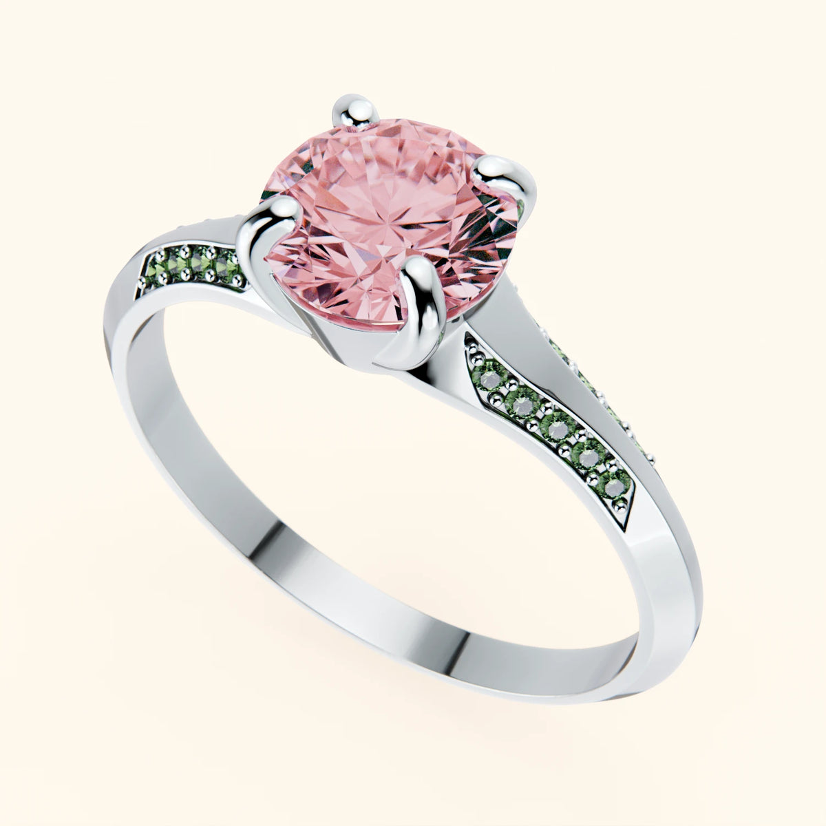 Engagement Ring Délié - 1ct Lab Pink Diamond with Lab Green Diamond Side Stones