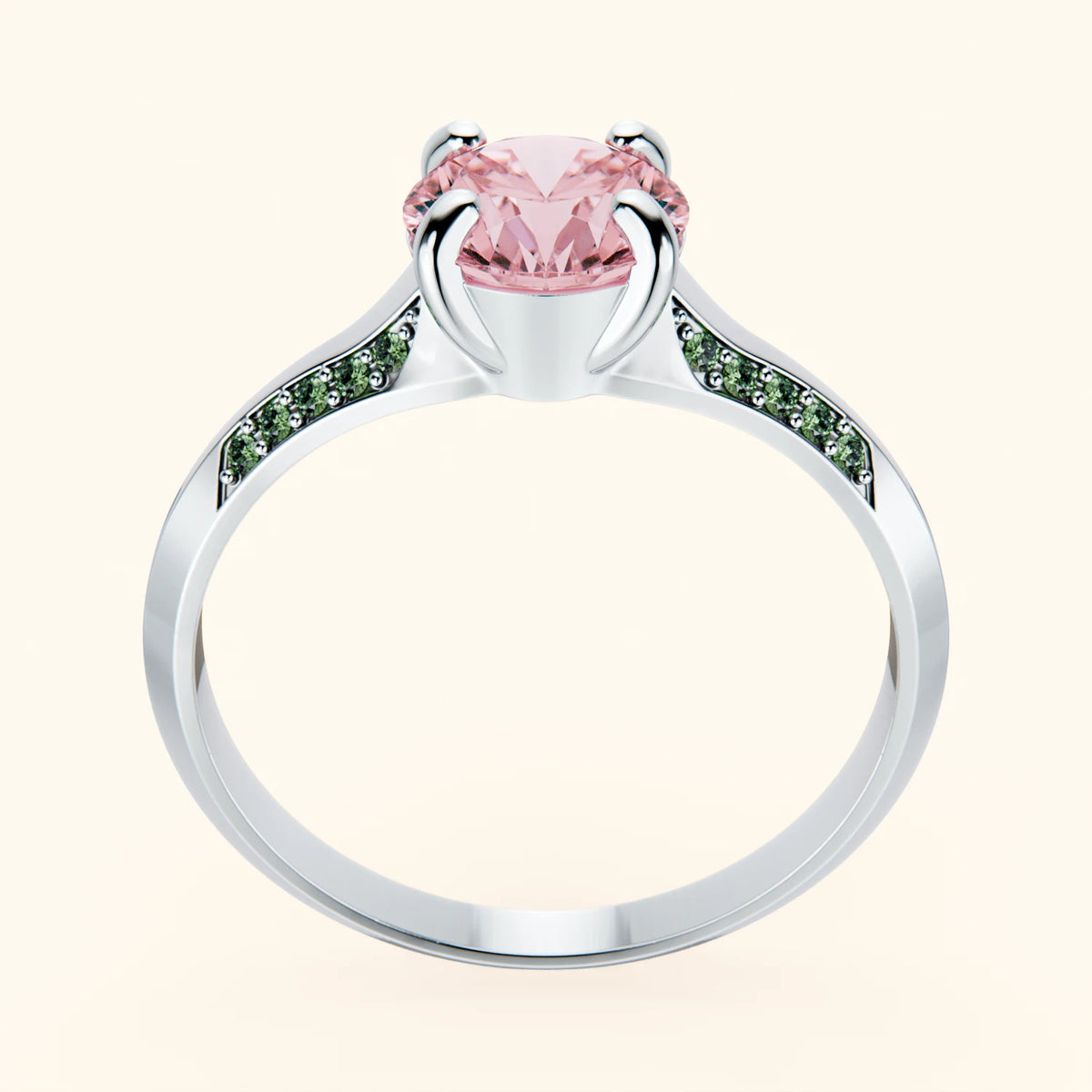 Engagement Ring Délié - 1ct Lab Pink Diamond with Lab Green Diamond Side Stones