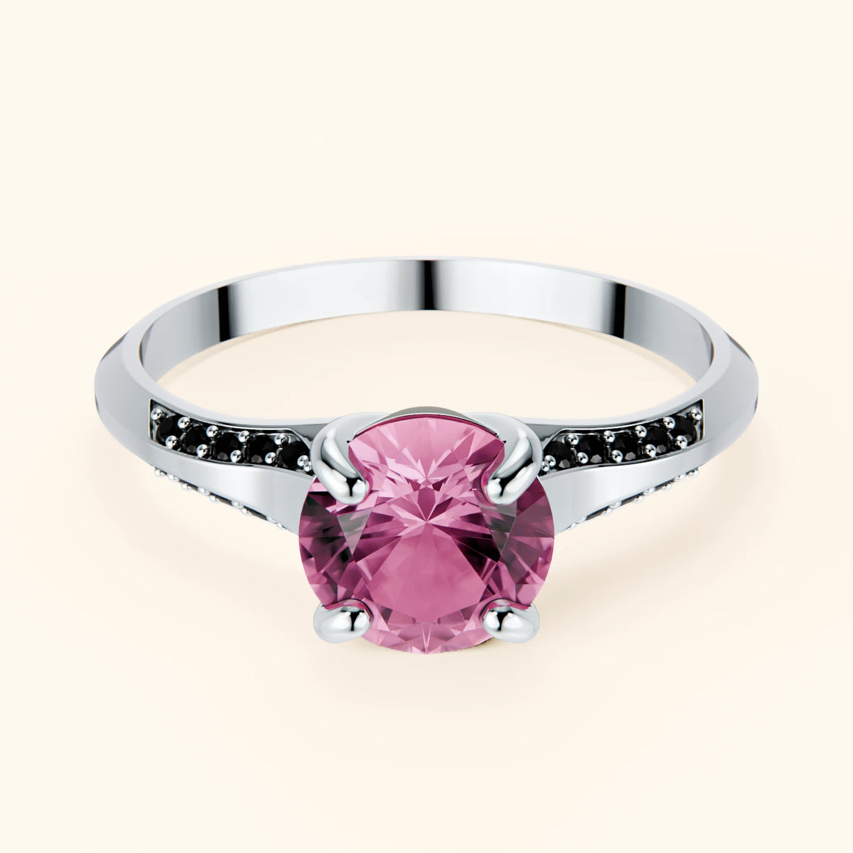 Pierścionek zaręczynowy Délié – Różowy szafir naturalny 1,10 ct, kamienie boczne: czarny diament